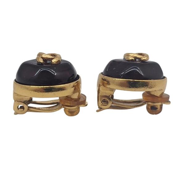 CHANEL Coco Round Earrings with Red Stone, GP 99P, Gold, Red, Women's